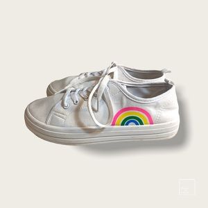 Sole Mates rainbow lace up sneakers women's size 8 white pink yellow